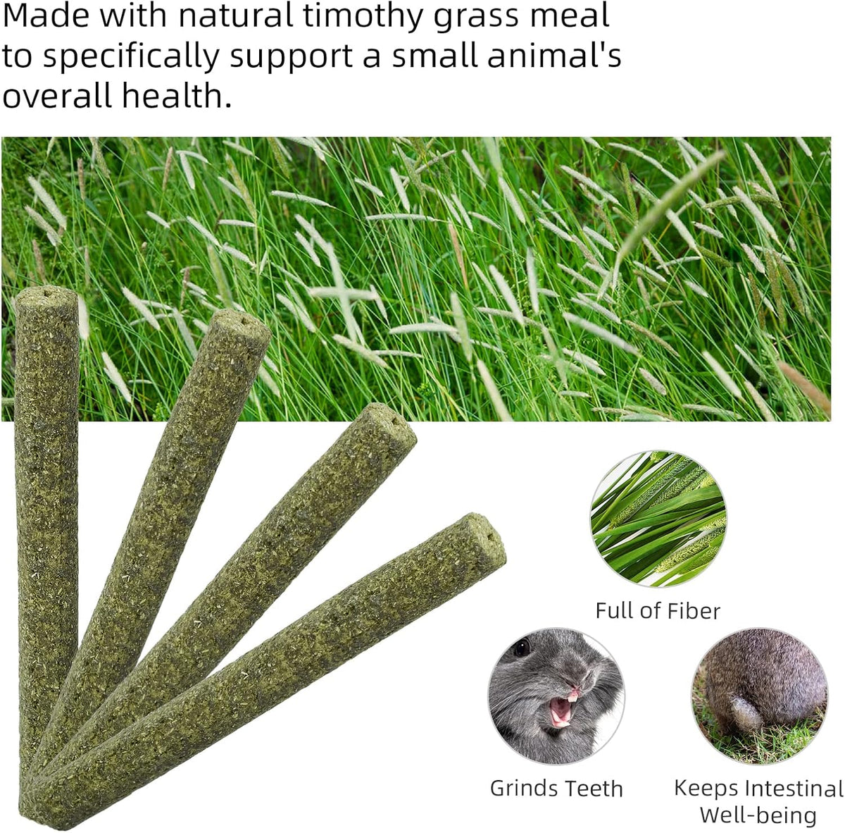 Niteangel 20pcs Natural Timothy Hay Sticks, Timothy Molar Rod for Rabbits, Chinchilla, Guinea Pigs