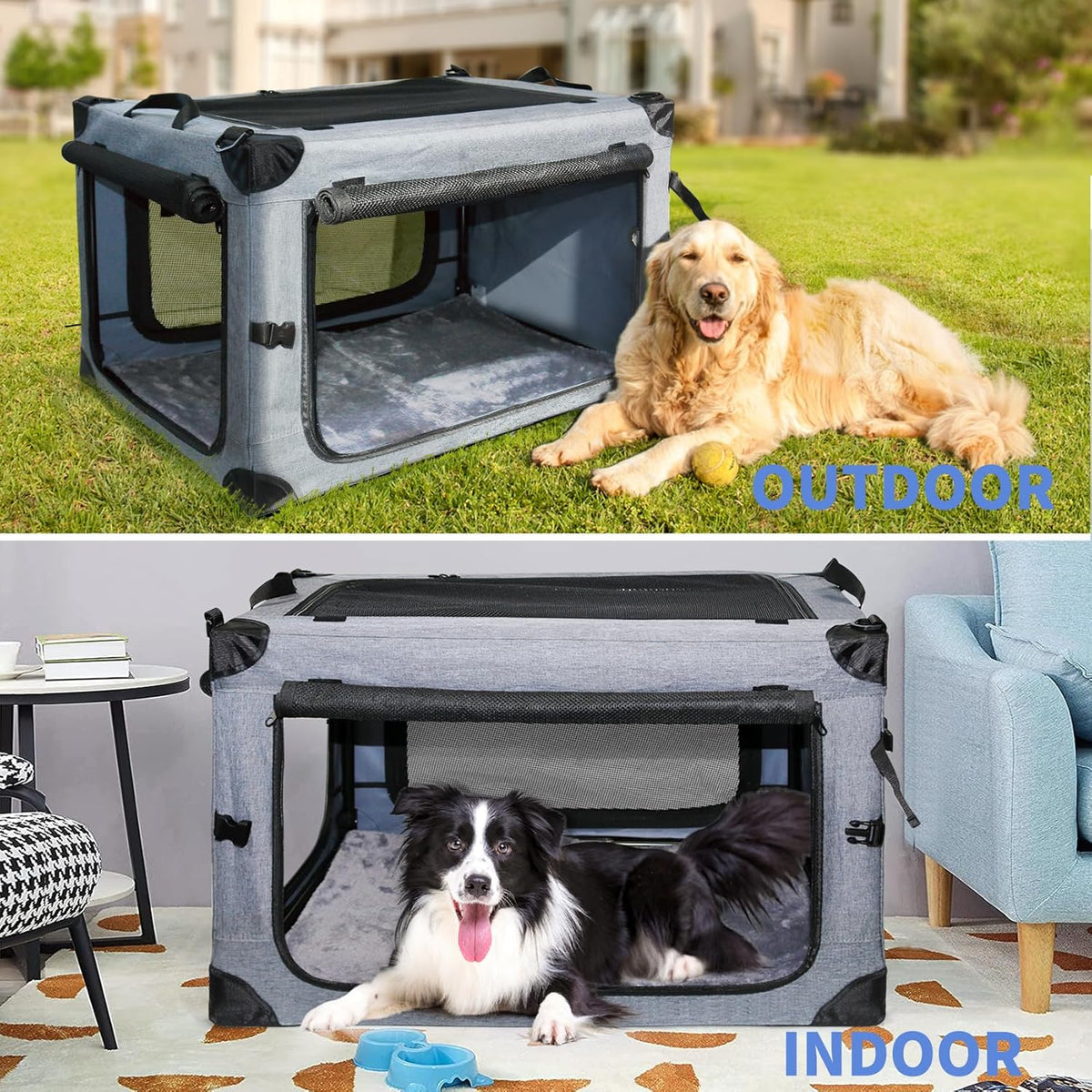 NEZUC Soft Collapsible Dog Crate - 24 Inch Portable Soft Sided Travel Dog Crates for Small Dogs
