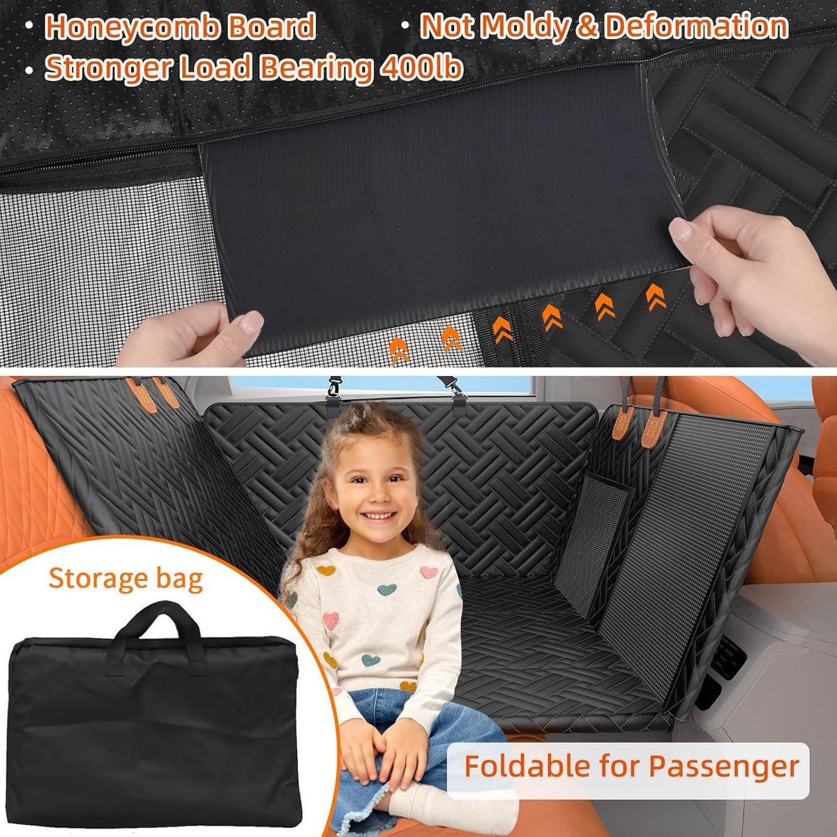 Back Seat Extender for Dogs,Dog Car Seat Cover for Back Seat,Hard Bottom Dog Bed for Car with Mesh