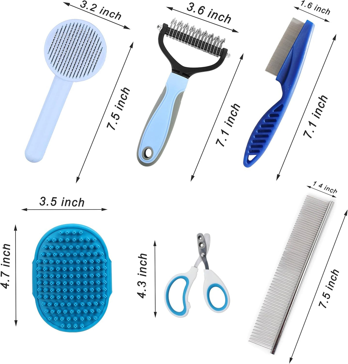 Cat Grooming Brush Kit 6 Tools - Deshedding & Dematting for Long/Short Hair, Self-Cleaning Slicker