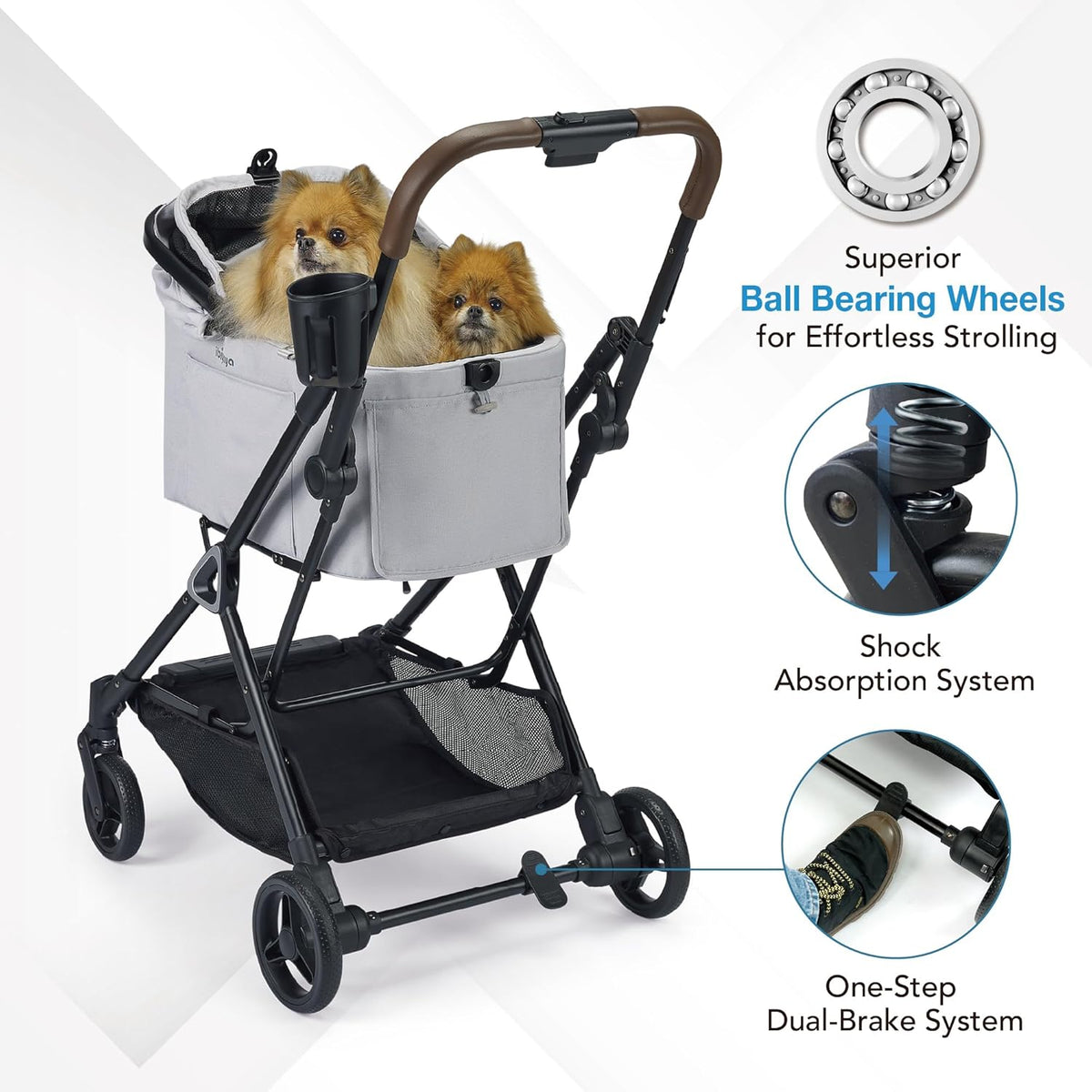 ibiyaya Tinker Pet Stroller for Small Dogs and Cats – 3-in-1 Pet Carrier, Dual-Opening Canopy