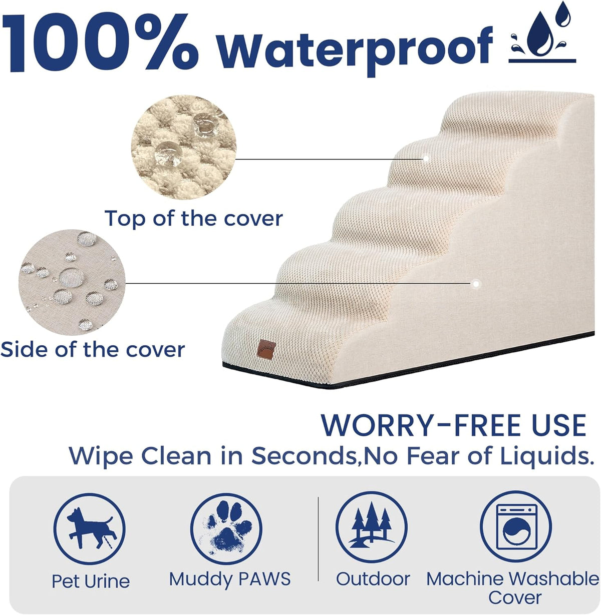 GoGoBunny Ramp Dog Stairs for High Beds 22.6" H, 5-Step Dog Slope Stairs with Durable Waterproof