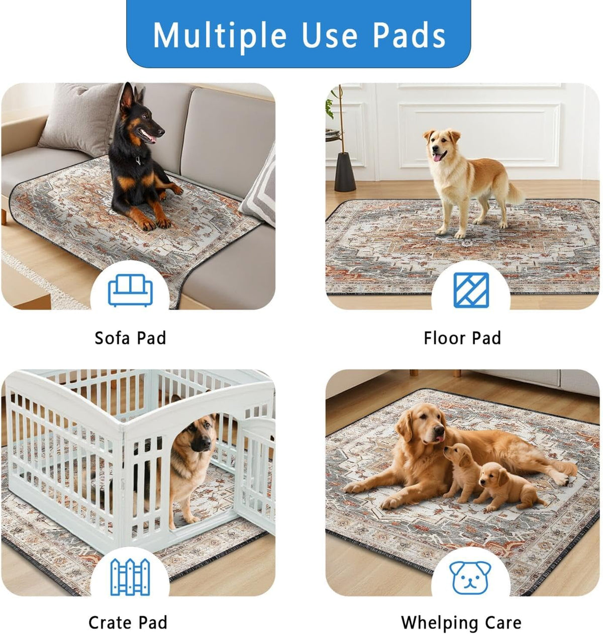 Washable Pee Pads for Dogs 2 Pack, Absorbent Reusable Puppy Pads Waterproof, Leakproof & Non-Slip