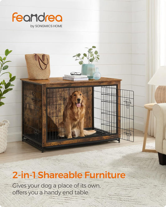 Feandrea Dog Crate Furniture, 44.1" Side End Table, Modern Kennel for Dogs Indoor up to 80 lb