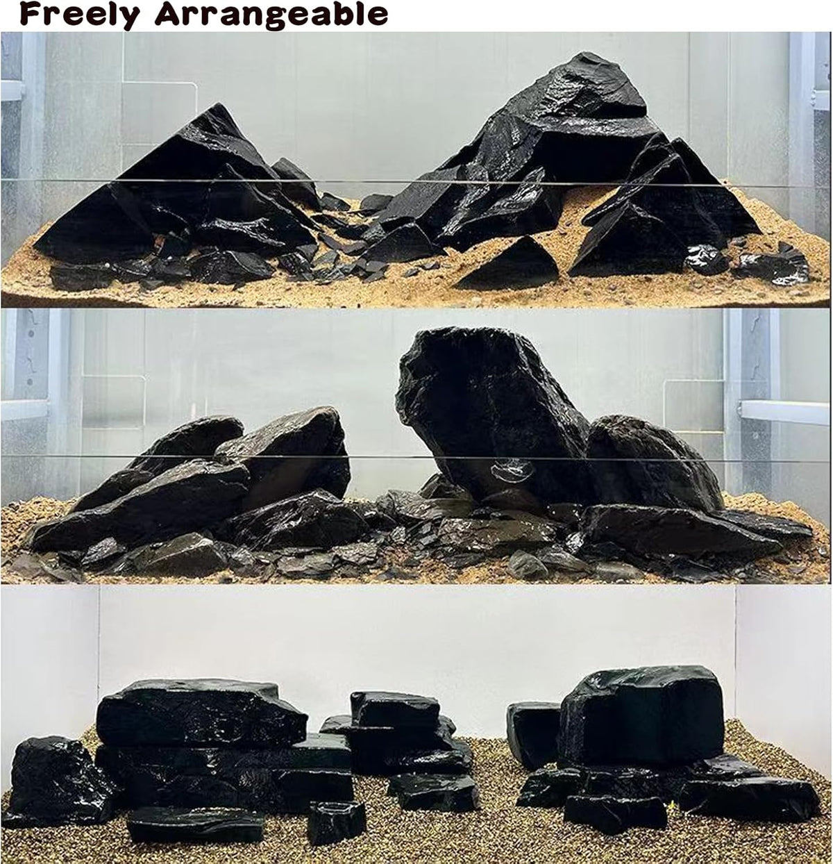 Unocho Natural Aquarium Rocks 10LB Decorative Slate Stones Black Rocks for