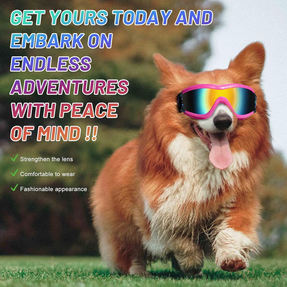 NVTED Dog Sunglasses Goggles, UV Wind Dust Fog Protection Pet Glasses Eye Wear Protection with