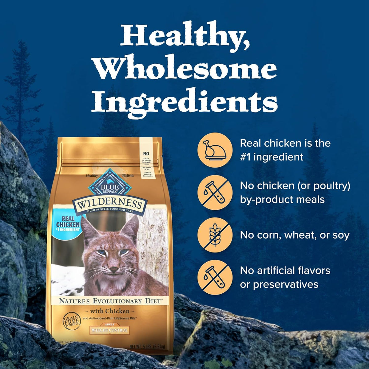 Blue Buffalo Wilderness High-Protein, Grain-Free Natural Dry Food for Adult Cats, Weight Control