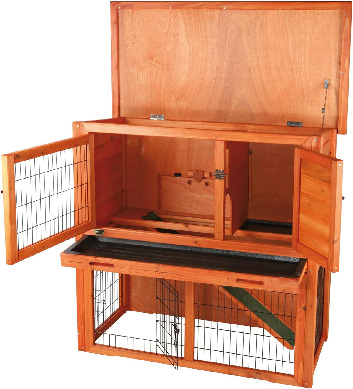 TRIXIE natura Outdoor Rabbit Hutch with Run - 2-Story Rabbit Cage with Non-Slip Ramp - Medium