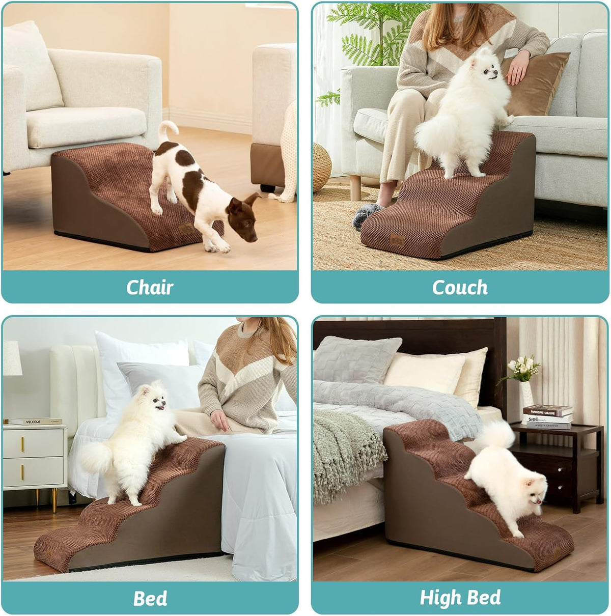 Dog Stairs for Small Dogs 19.7" H, Curved Dog Step for Puppy, Older or Cat, Medium Pet Ramp for
