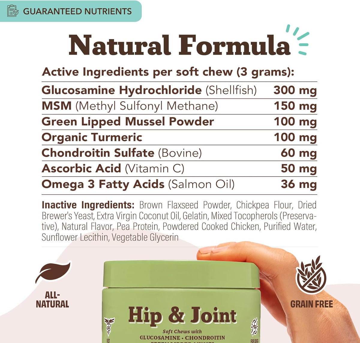 Natural Dog Company Hip & Joint Chews, Chicken Liver & Turmeric Flavor, with Glucosamine