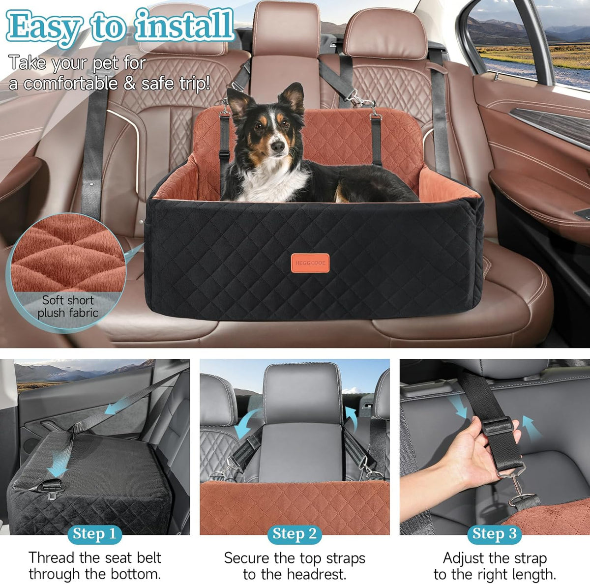 Dog Car Seat for Medium/Large Dogs, Pet Booster Seat for Under 55 lbs or 2 Small Dogs, Detachable &