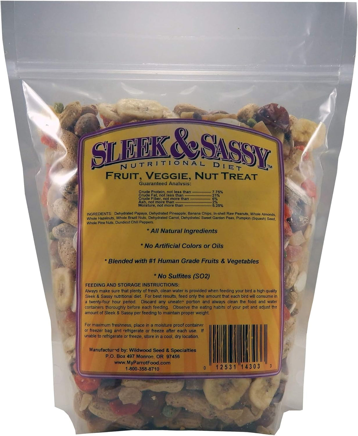 SLEEK & SASSY Fruit, Veggie, Nut Parrot Treat Perfect for Large Conures, Amazons, African Greys