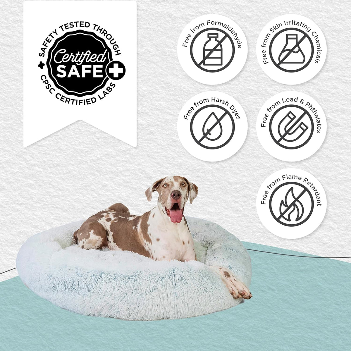 Best Friends by Sheri Original Calming Donut Dog and Cat Bed, Shag Faux Fur, Frost Gray, XXL (54in