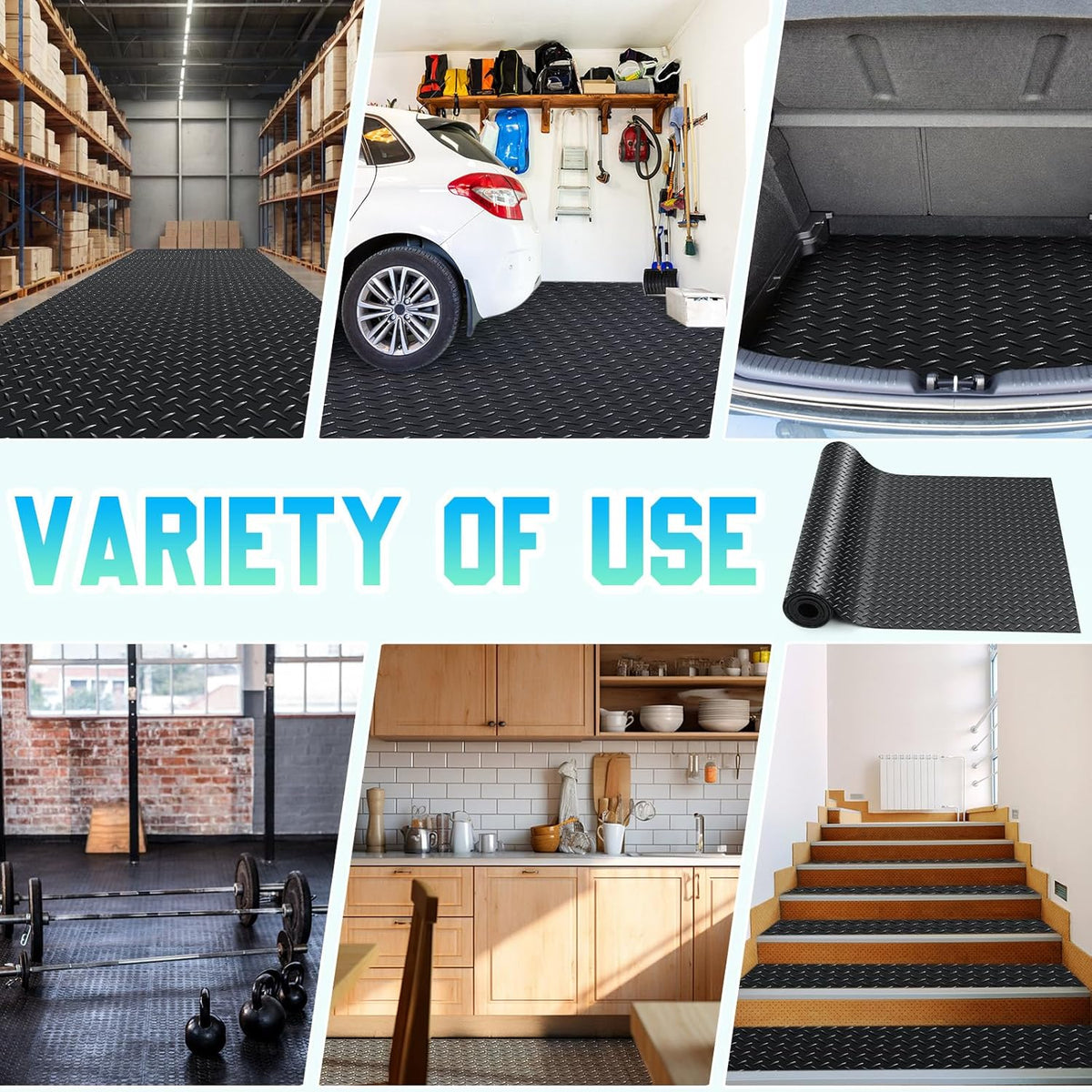 Breling 16 in x 10 ft Rubber Diamond Plate Rolls Mats, Heavy Duty Flooring Rug for Trailers Garage