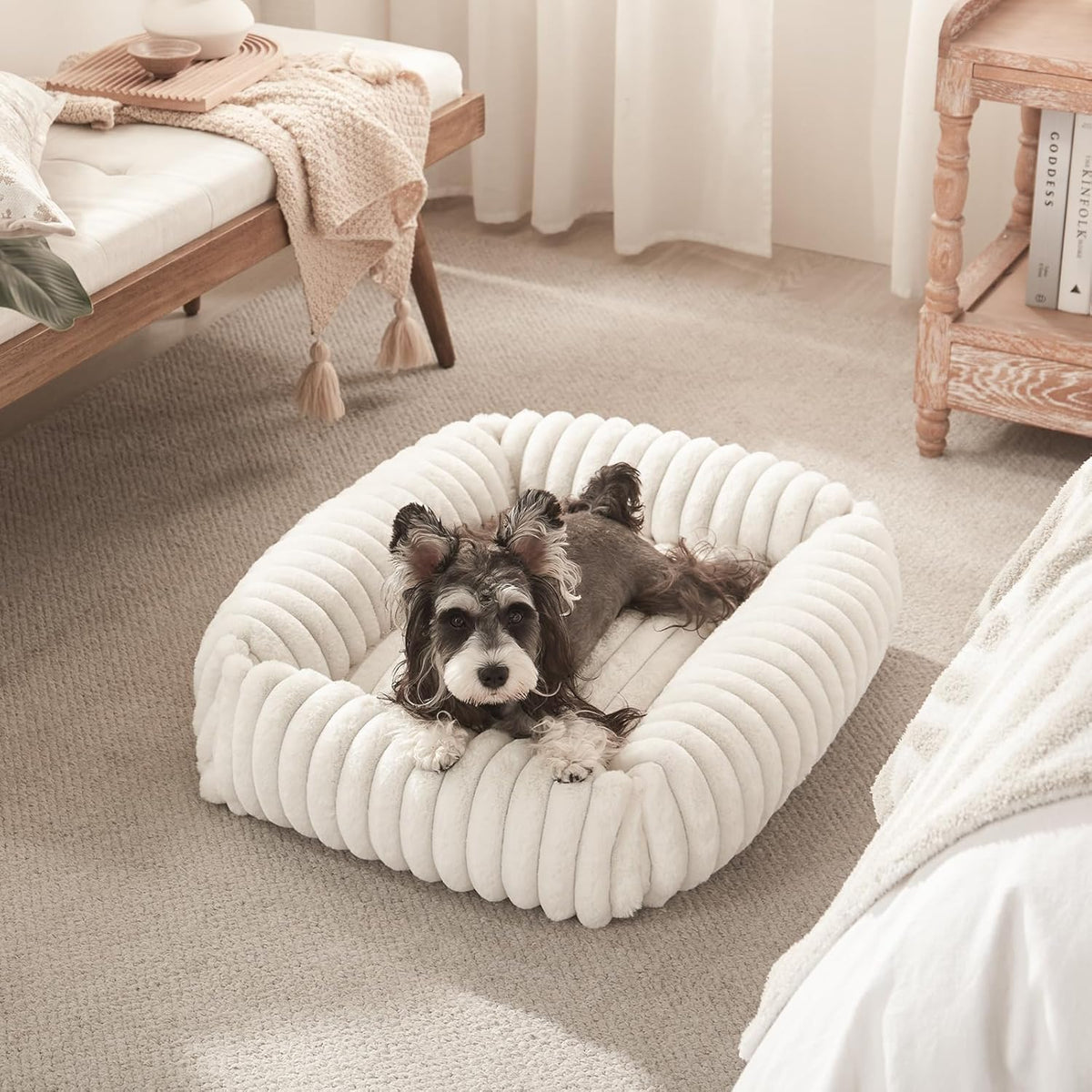 Dog Beds for Small Dogs, Washable Dog Bed with Removable Cover, Rectangle Soft Calming Sleeping