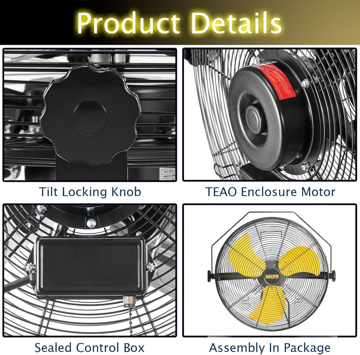 HiCFM 18" Wall Mount Fan, 4600 CFM 3 Speeds High Velocity with TEAO Enclosure Motor, 9 FT Cord, 180