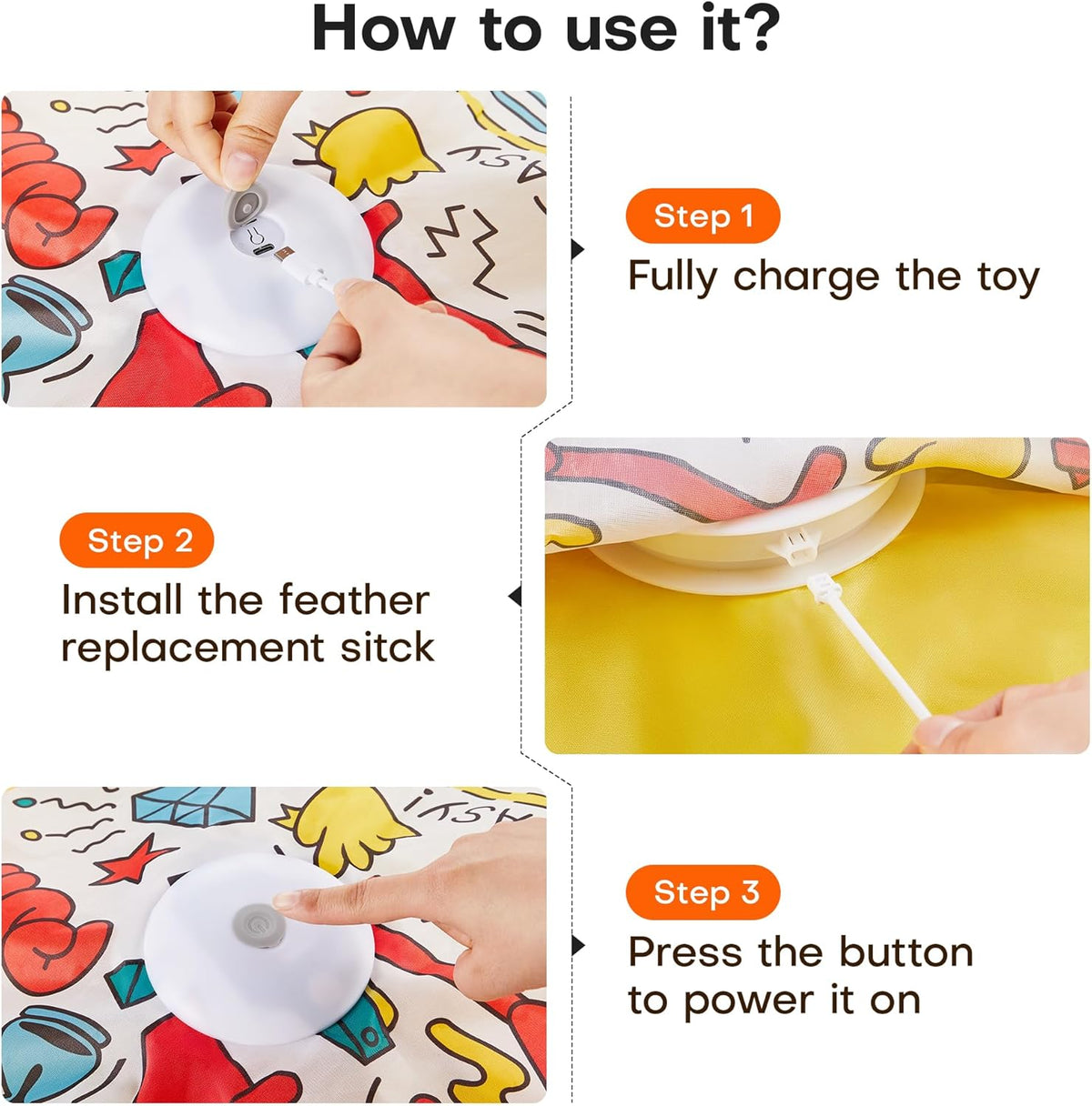 Potaroma Interactive Cat Feather Toys, Hide and Seek Concealed Moving Feather Wand, Rechargeable