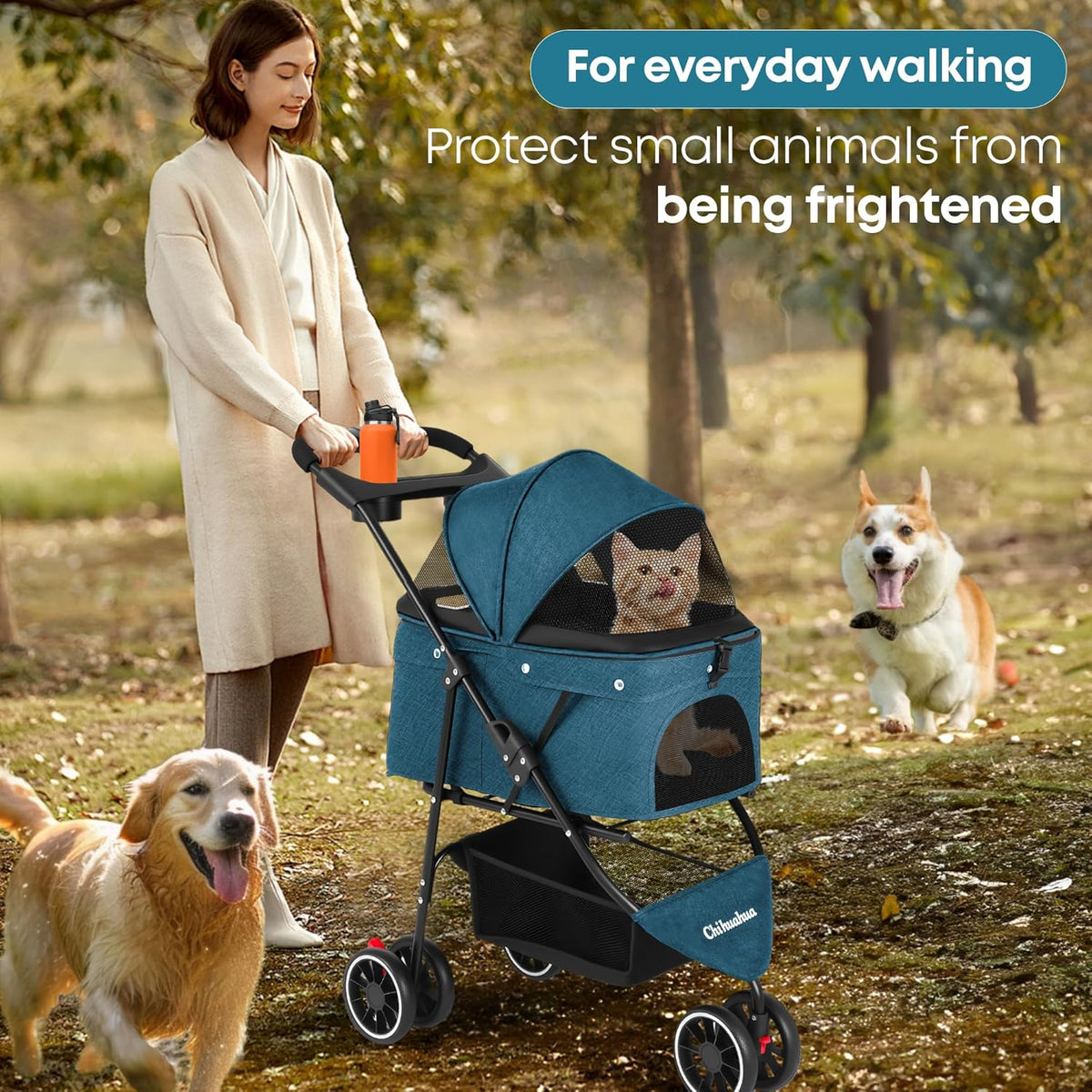 Pet Stroller,Dog Stroller for Small Medium Dogs Cats,3 Wheels,Foldable,with Breathable Mesh