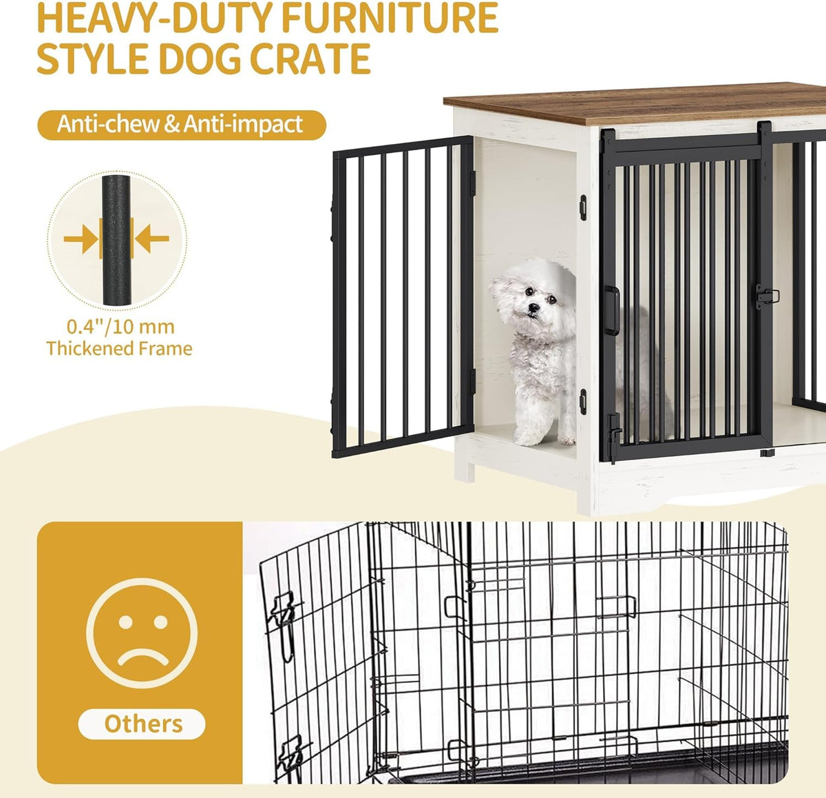 27.2" Dog Crate Furniture with Barn Door, Heavy Duty Dog Kennel Indoor with 2 Doors, Wooden Pet