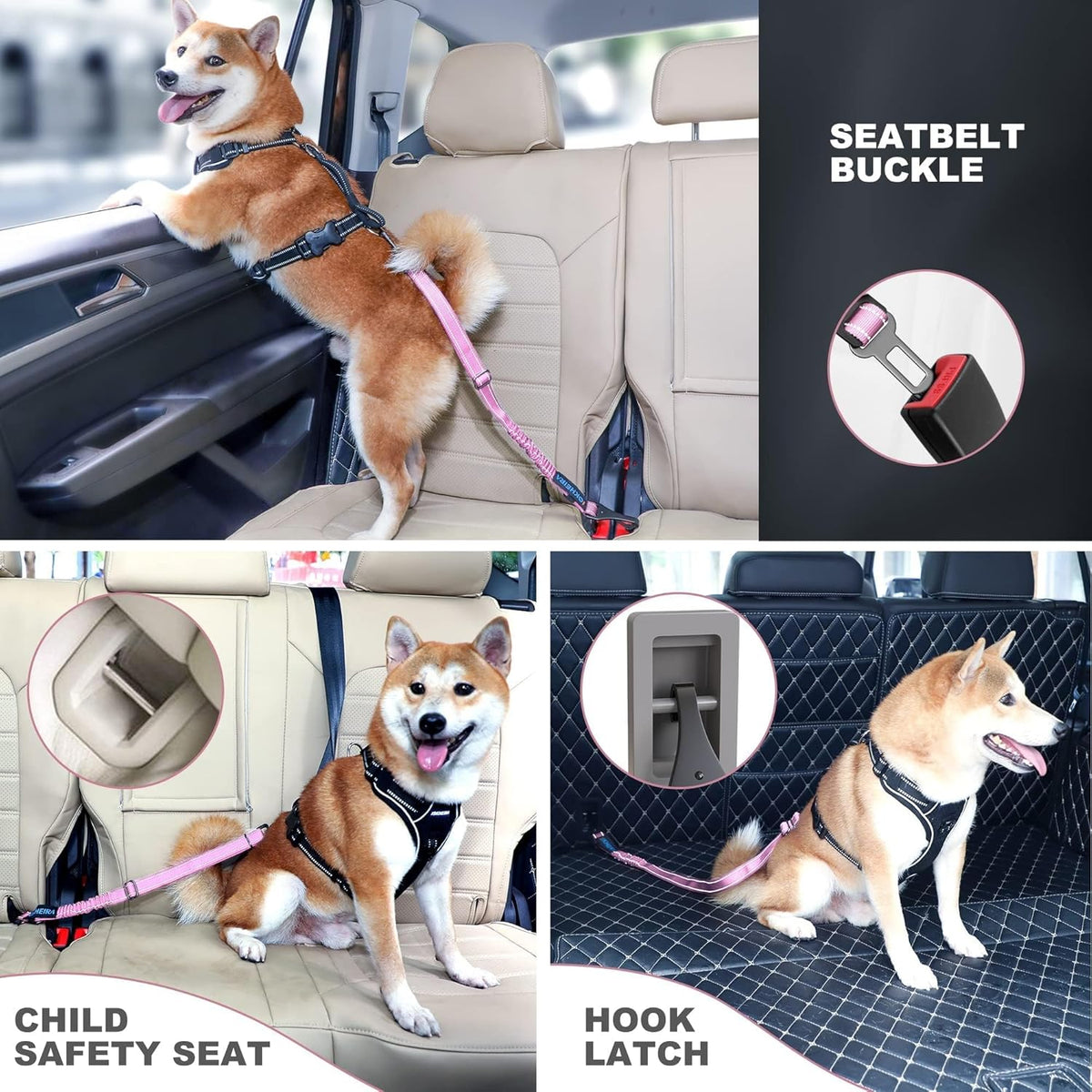 IOKHEIRA Dog Seat Belt 3-in-1 Car Harness for Dogs Adjustable Safety Seatbelt for Car Nylon