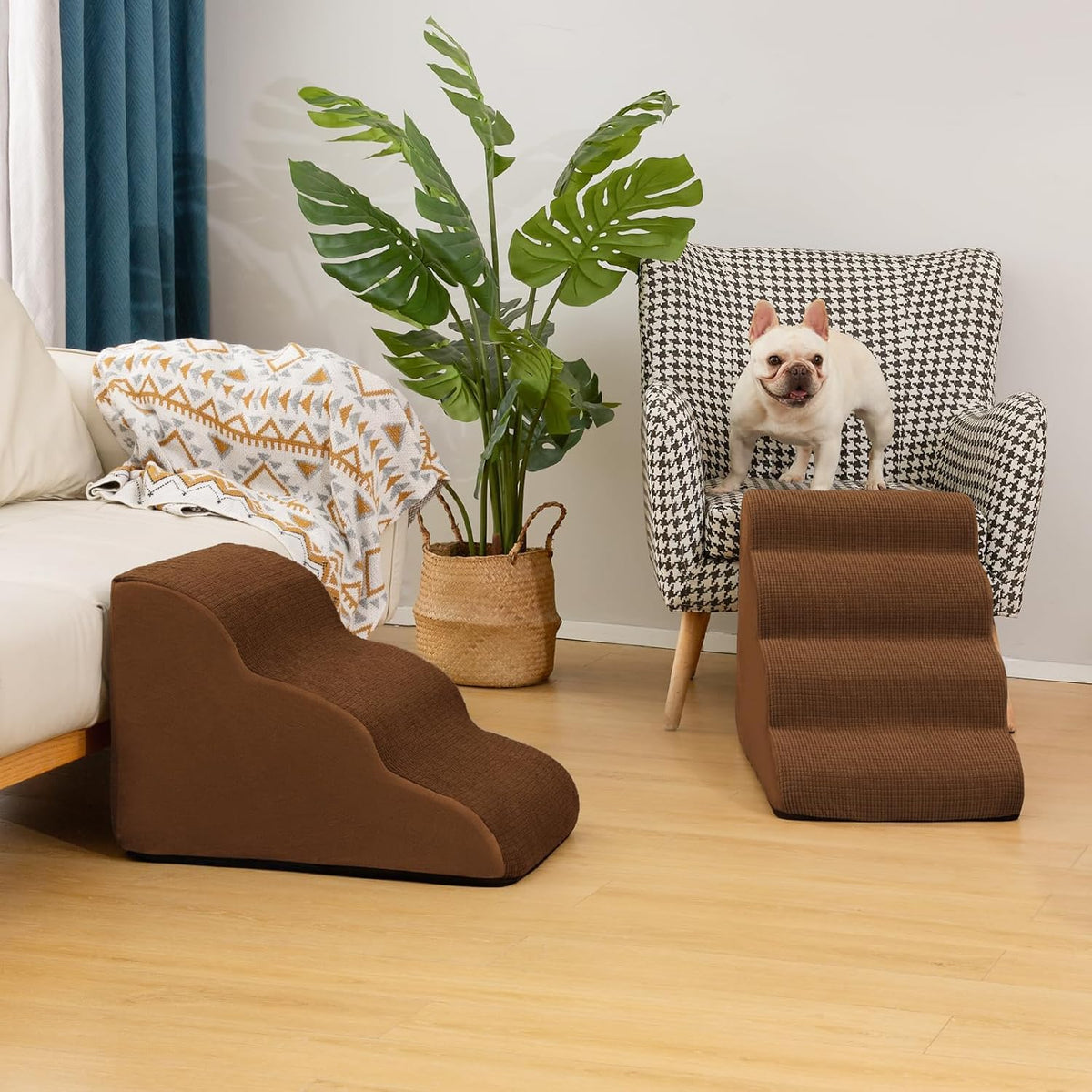 4-Step Dog Stairs and Ramp for Beds or Couches – Non-Slip Sturdy Pet Steps for Small Dogs and