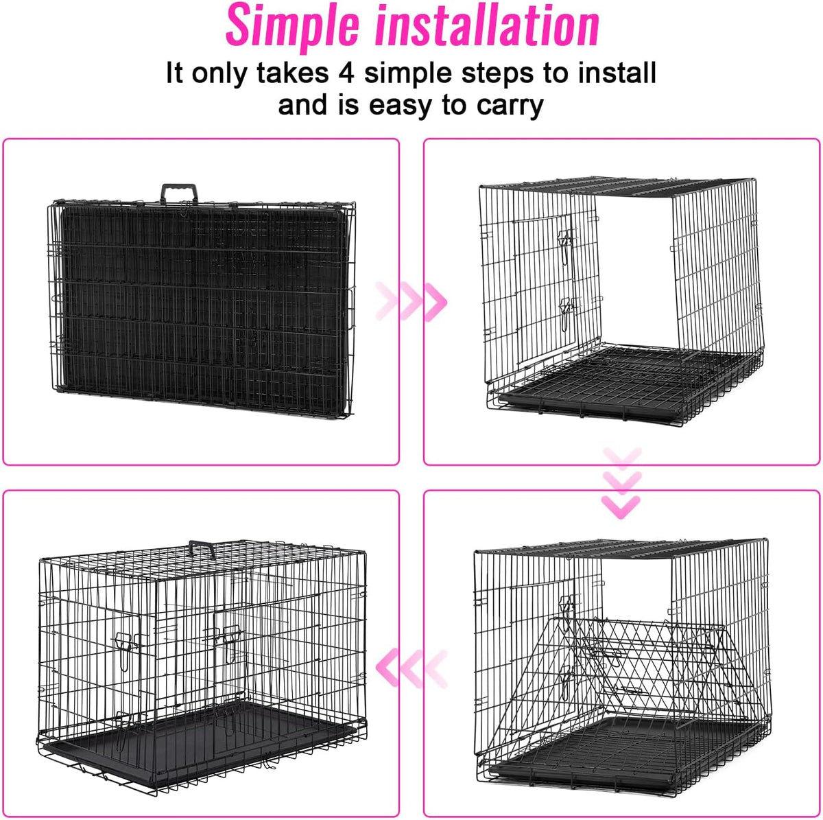 FDW Dog Crate for Large Dogs 48 Inch Folding Metal WirePet Cage Double Door W/Divider Panel Indoor