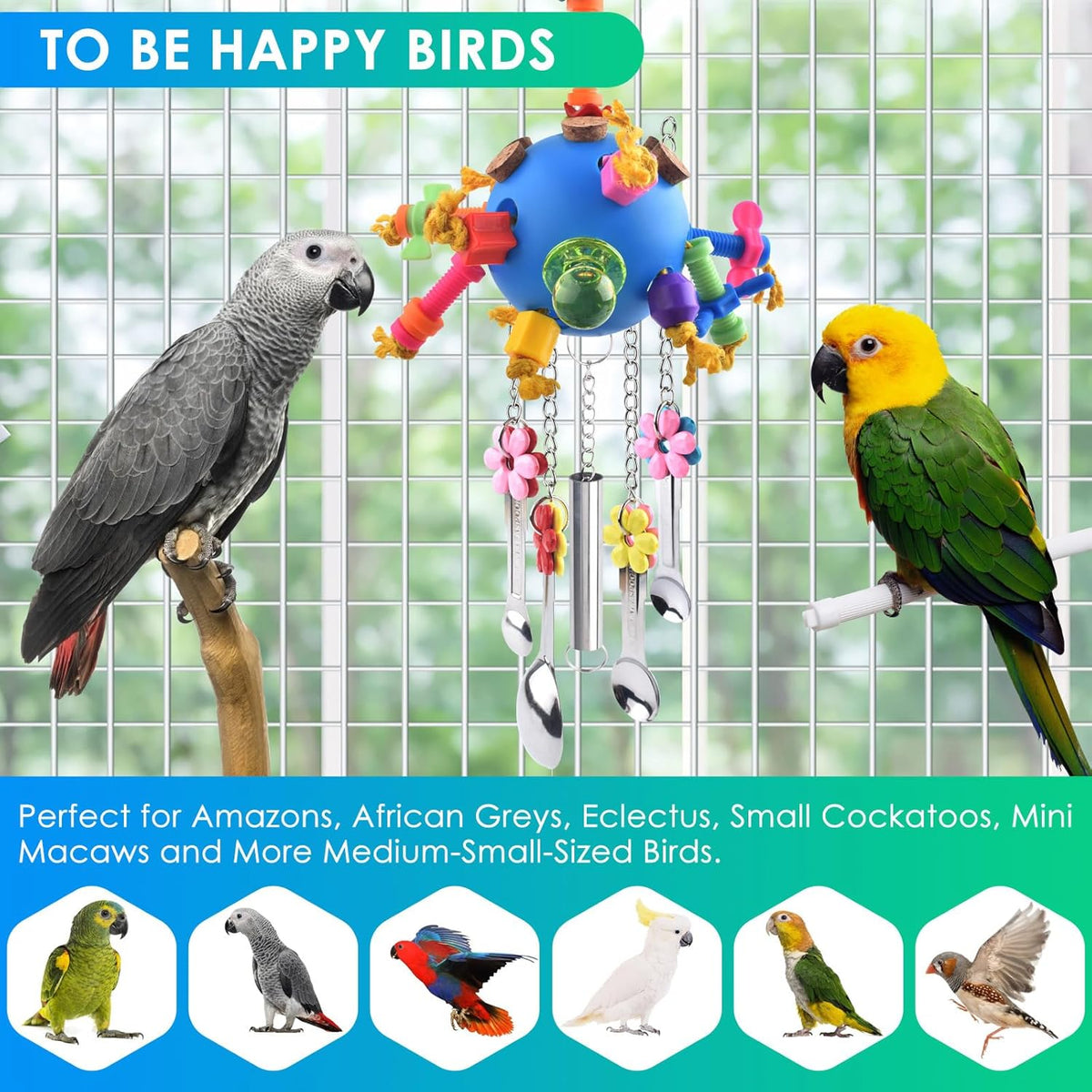 KATUMO Bird Toys, Parrot Pull Spoons Colorful Acrylic Stick Toys Bird Chew Toys for Amazon Parrot