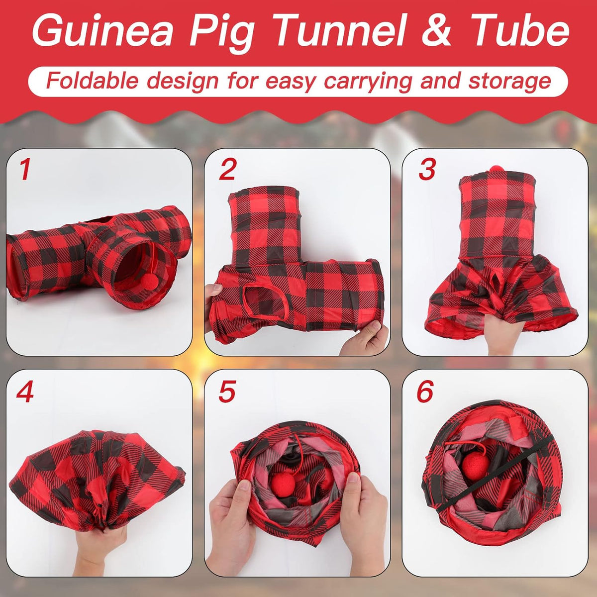 Rypet Guinea Pig Tunnels & Tubes Collapsible 3 Way Small Animals Hideaway Activity Tunnel Toys for