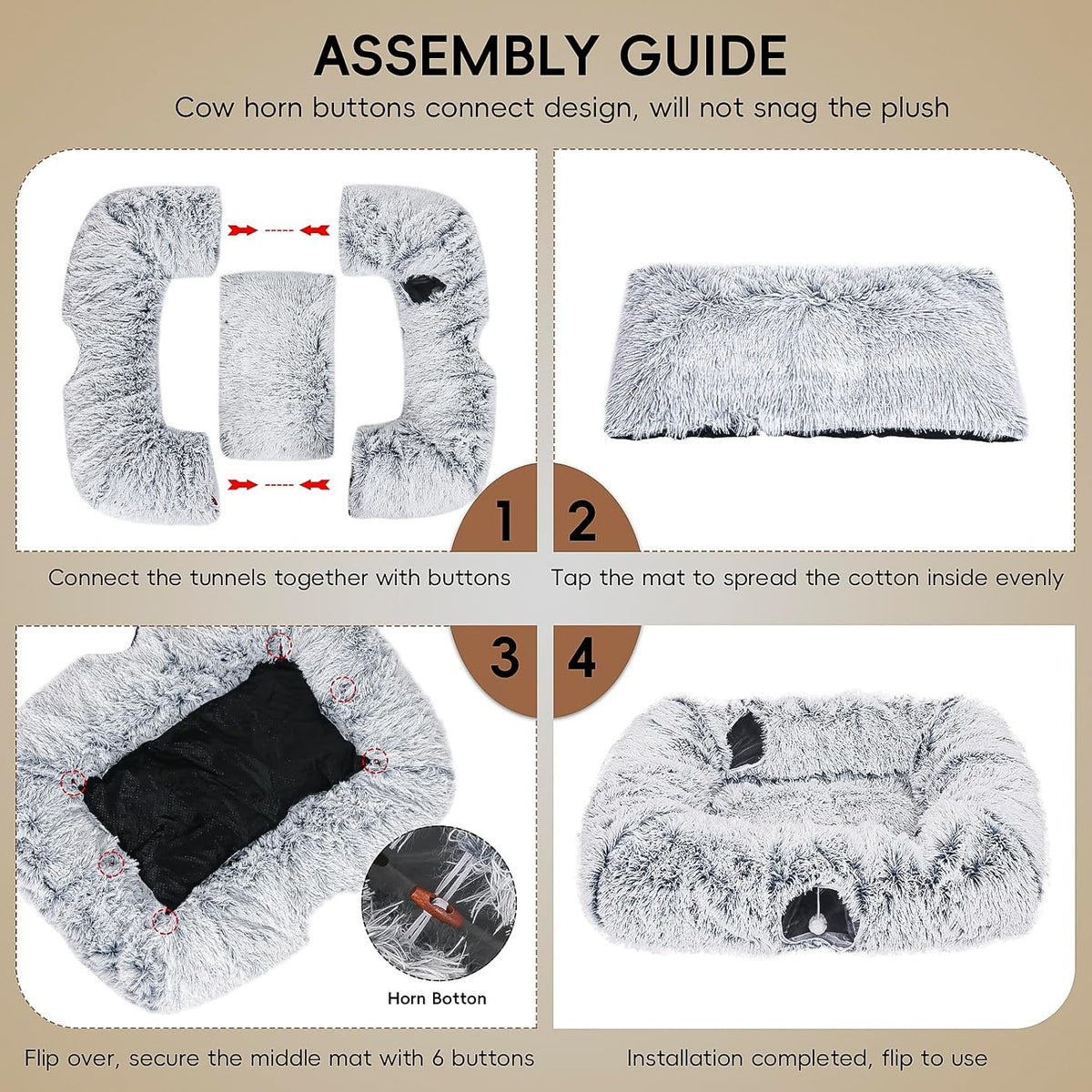 Extra Large Cat Tunnel Bed, 4 Ways Tunnels for Indoor Cats, Multi-cat Family Peekaboo Cave & Cat