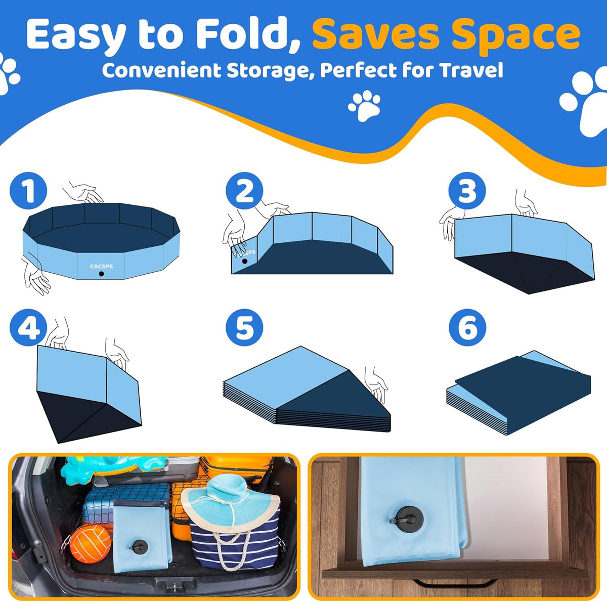 79" x 12" Foldable Dog Pool - Collapsible Hard Plastic Kiddie Pool for Dogs & Kids, Non-Slip Pet