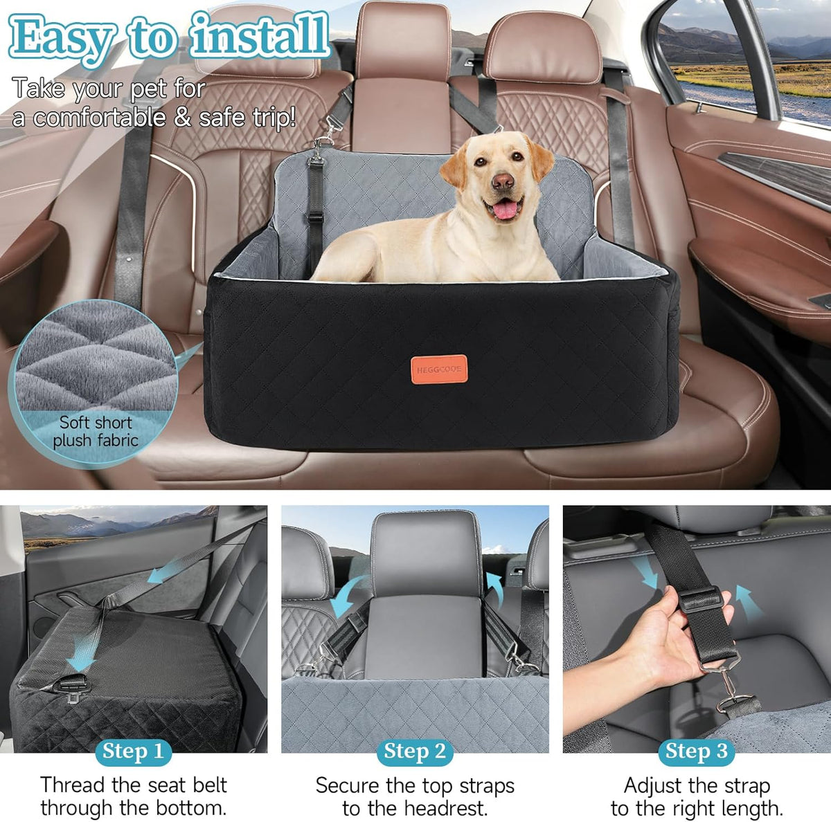 Dog Car Seat for Medium/Large Dogs, Pet Booster Seat for Under 55 lbs or 2 Small Dogs, Detachable &