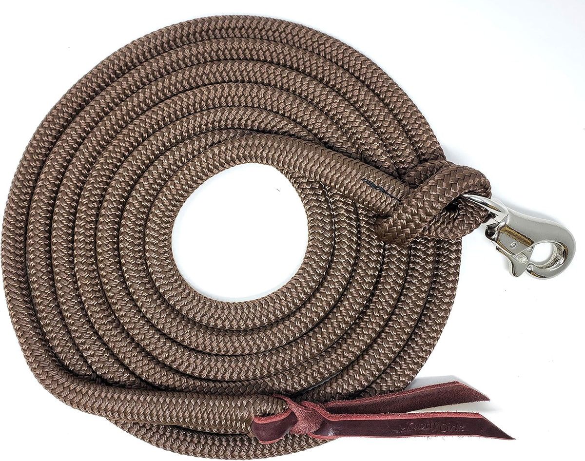 Double Braid Polyester Yacht Horse Lead Rope with Loop 12ft. or 14ft. Lengths (Brown, 14 ft. No
