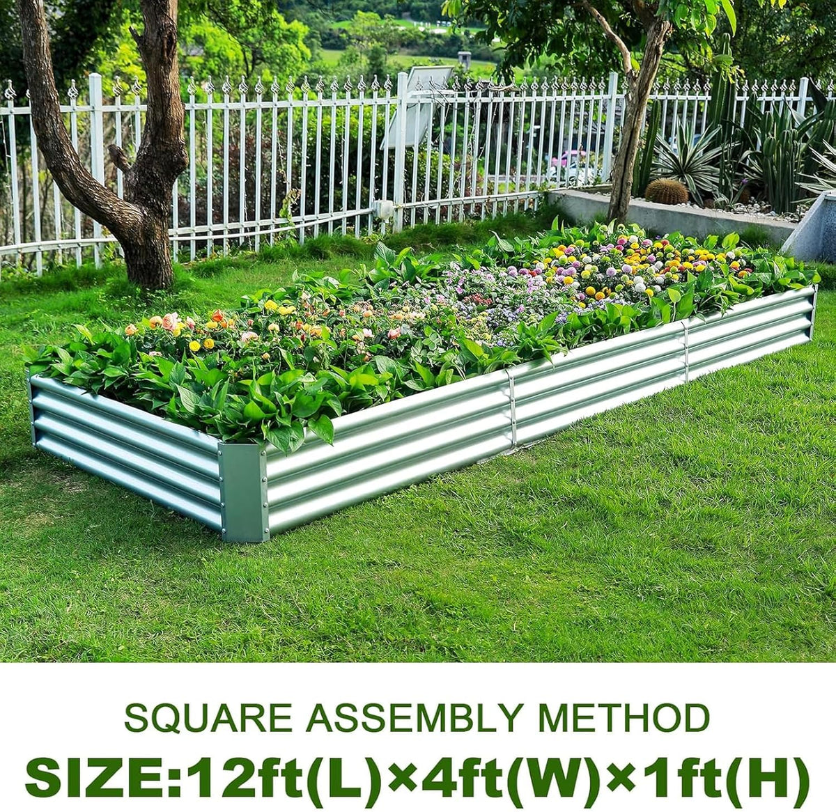 Land Guard 12×4×1ft Galvanized Raised Garden Bed Kit for Vegetables 2 Pack, Galvanized Super Large