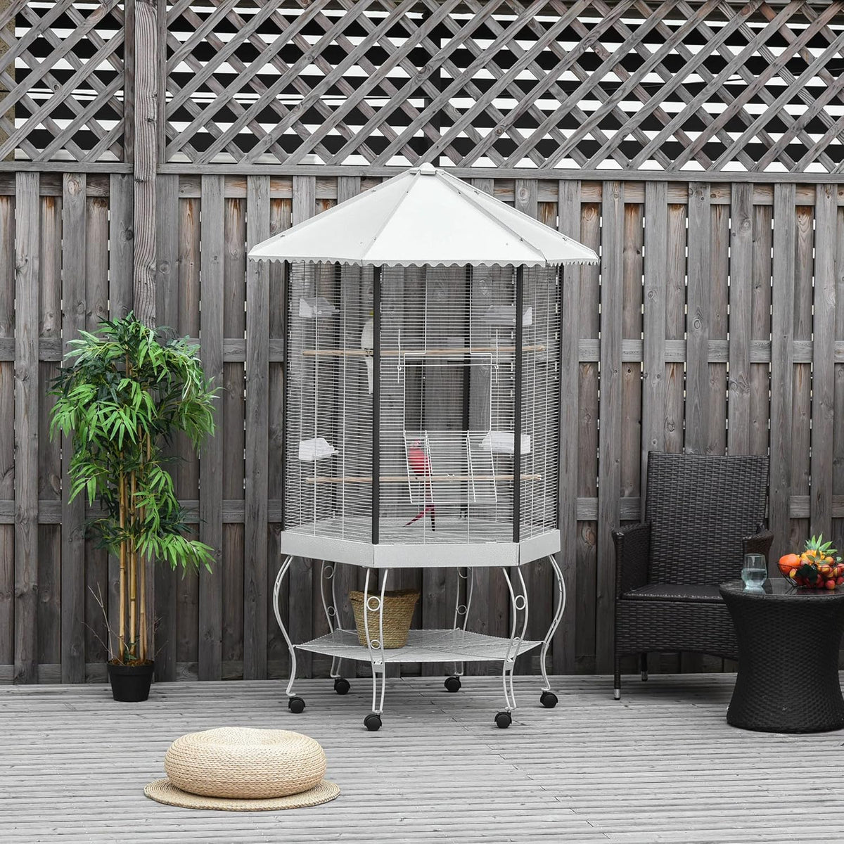 PawHut 44" Hexagon Covered Canopy Portable Aviary Flight Bird Cage With Storage