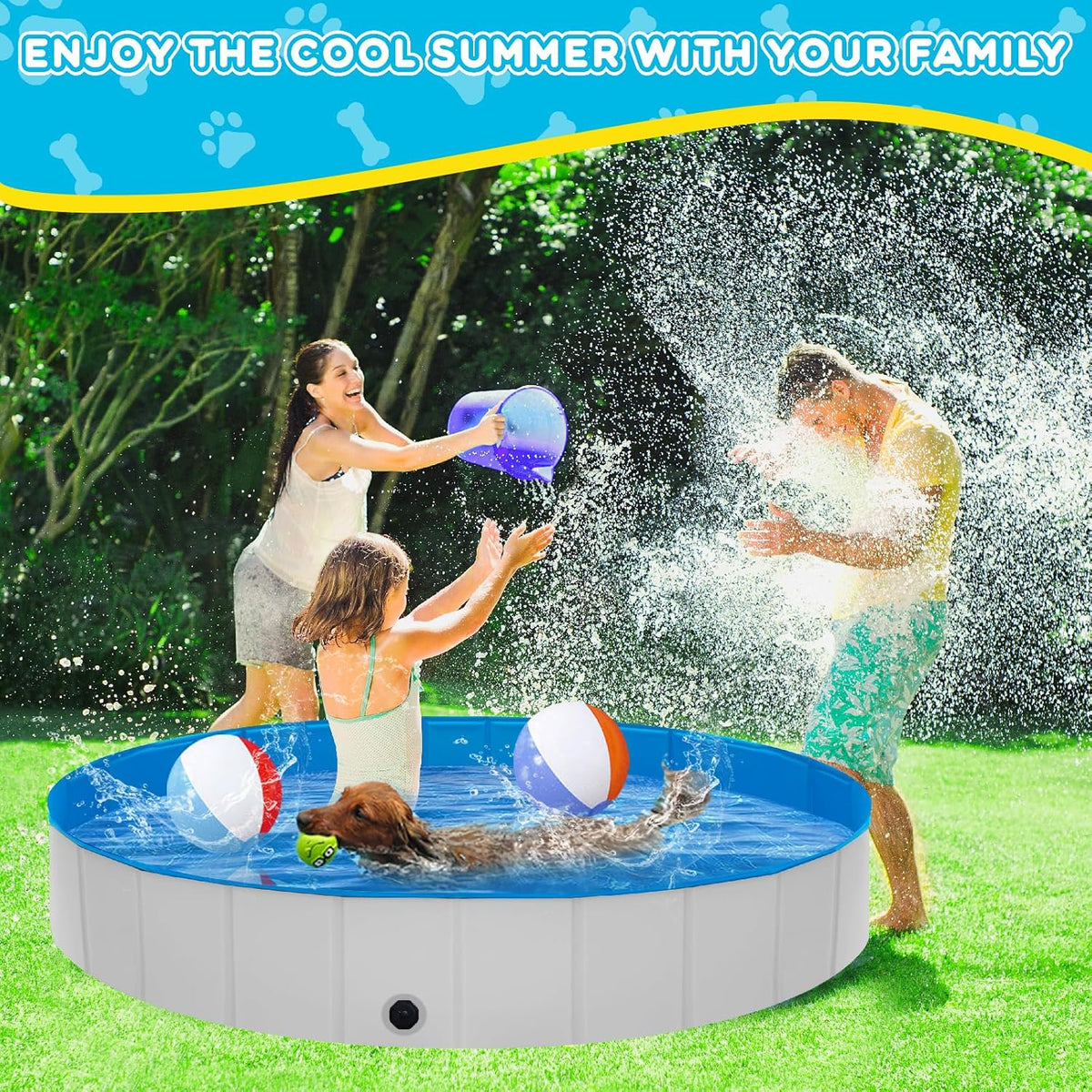 Extra Large Foldable Dog Pool,71"x 12" Portable Anti-Slip Kiddie Pool Hard Plastic, Swimming Pool