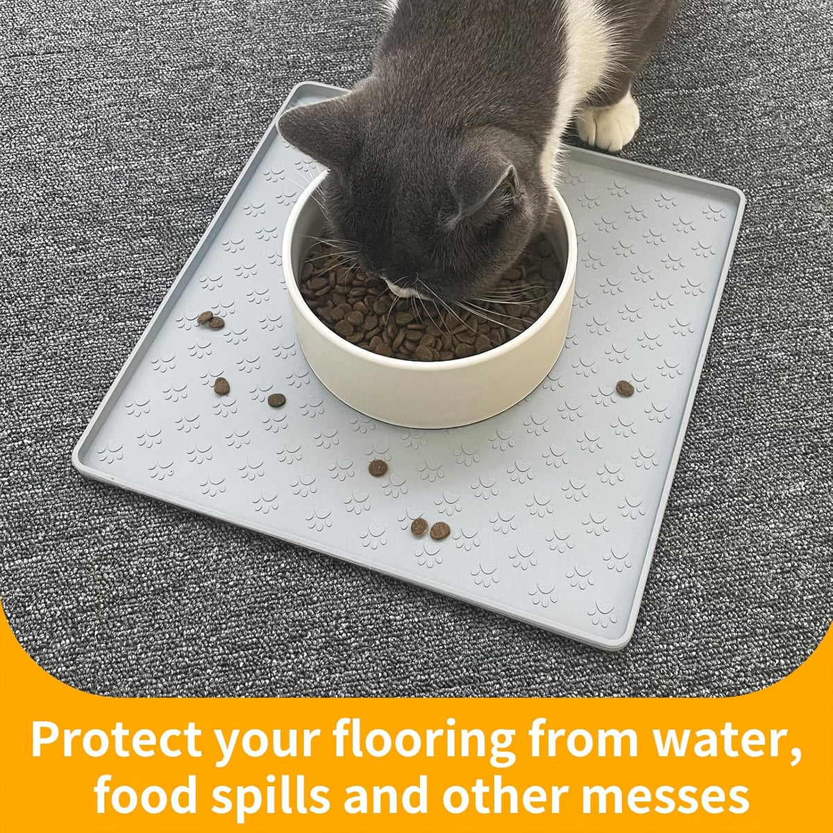Ptlom Dog Food Mat Anti-Slip Bowl Mats for Food and Water, Waterproof Silicone Pet Placemat with