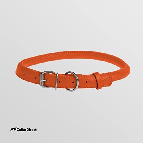 CollarDirect Rolled Leather Dog Collar, Soft Padded Round Puppy Collar, Handmade Genuine Leather