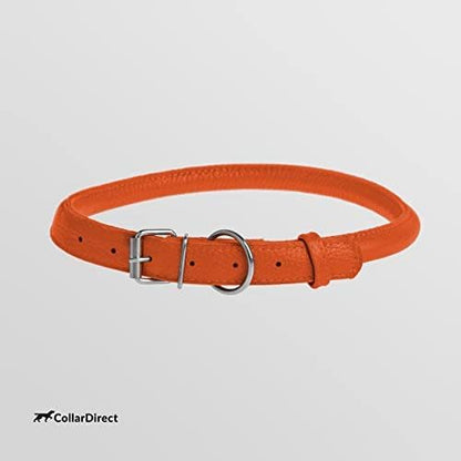 CollarDirect Rolled Leather Dog Collar, Soft Padded Round Puppy Collar, Handmade Genuine Leather