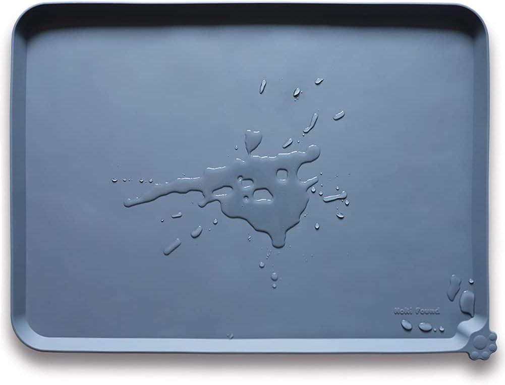 Hoki Found XX-Large Silicone Pet Feeding Mats - Non Slip Cat Dog Bowl Mats - Waterproof, Gray (28''