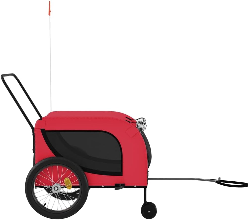 Tidyard Pet Bike Trailer Red and Black Oxford Fabric and Iron Pet Bicycle Carrier, Animal Bike