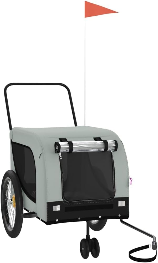 Tidyard Pet Bike Trailer Gray and Black Oxford Fabric and Iron Pet Bicycle Carrier, Animal Bike