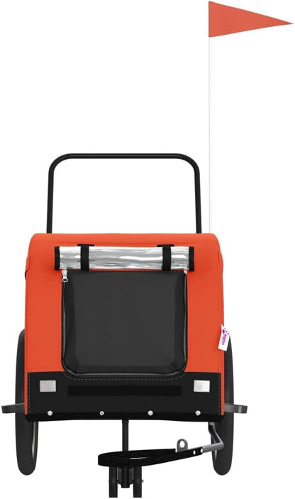 Tidyard Pet Bike Trailer Orange and Black Oxford Fabric and Iron Pet Bicycle Carrier, Animal Bike