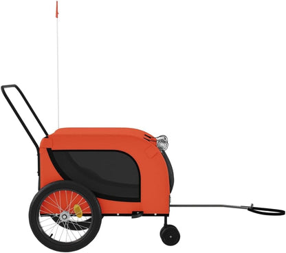 Tidyard Pet Bike Trailer Orange and Black Oxford Fabric and Iron Pet Bicycle Carrier, Animal Bike