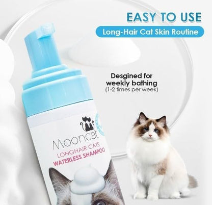 Mooncat Waterless Cat Shampoo for Longhair Cats | Licking Safe No-Rinse Dry Foam Bath for