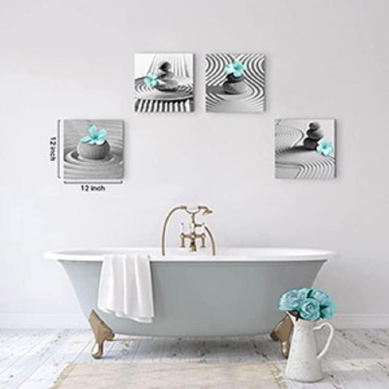 Yxbhhym Gray Wall Art Zen Wall Art Teal Floral Paintings Black and White Decor Zen Stone Sand