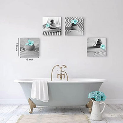 Yxbhhym Gray Wall Art Zen Wall Art Teal Floral Paintings Black and White Decor Zen Stone Sand