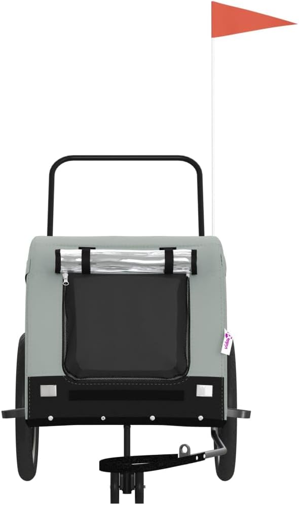 Tidyard Pet Bike Trailer Gray and Black Oxford Fabric and Iron Pet Bicycle Carrier, Animal Bike