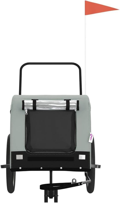 Tidyard Pet Bike Trailer Gray and Black Oxford Fabric and Iron Pet Bicycle Carrier, Animal Bike