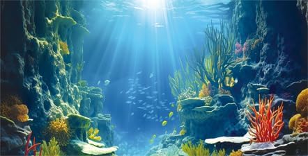24X12IN Blue Sea Floor Aquarium Background, Natural Underwater World 3D Effect Fish Tank