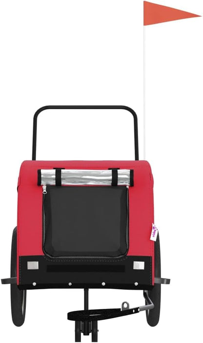Tidyard Pet Bike Trailer Red and Black Oxford Fabric and Iron Pet Bicycle Carrier, Animal Bike